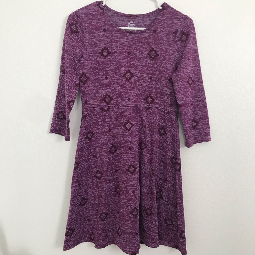 Dark Purple Aztec Print Long Sleeve Wonder Nation Girls Dress (XL 14-16)